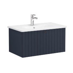 Vitra Root Groove 69378 Lavabo Dolabı, Tek Çekmeceli, 80 Cm, Mat Lacivert, Yuvarlak Lavabolu